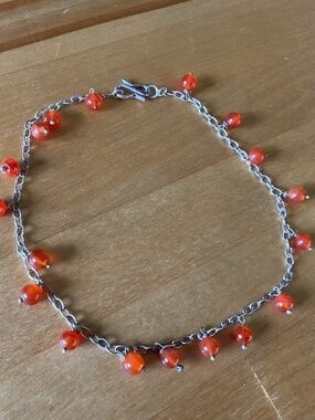 NWOT Sterling Silver 925 Carnelian Beads Anklet/Bracelet Size 11”